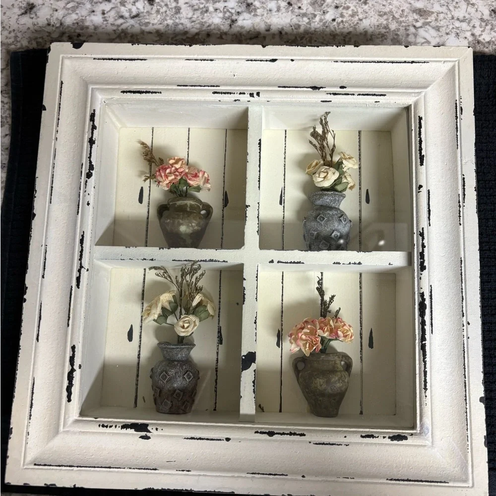 Vintage Shabby Chic Roses Shadowbox: Farmhouse Cottage Floral Wall Art